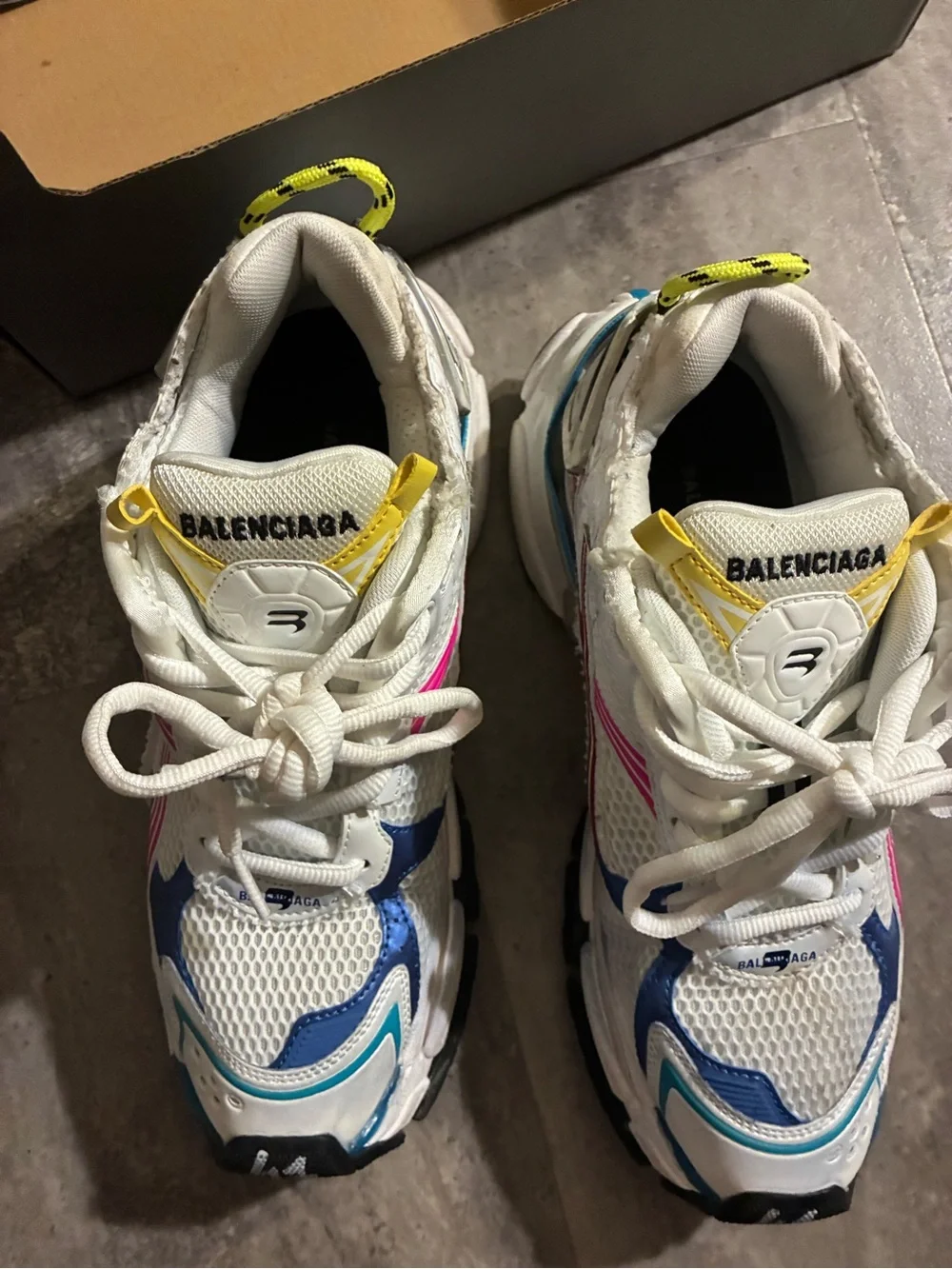 Balenciaga White Sneakers with Blue, Pink and Yellow Accents - Kids